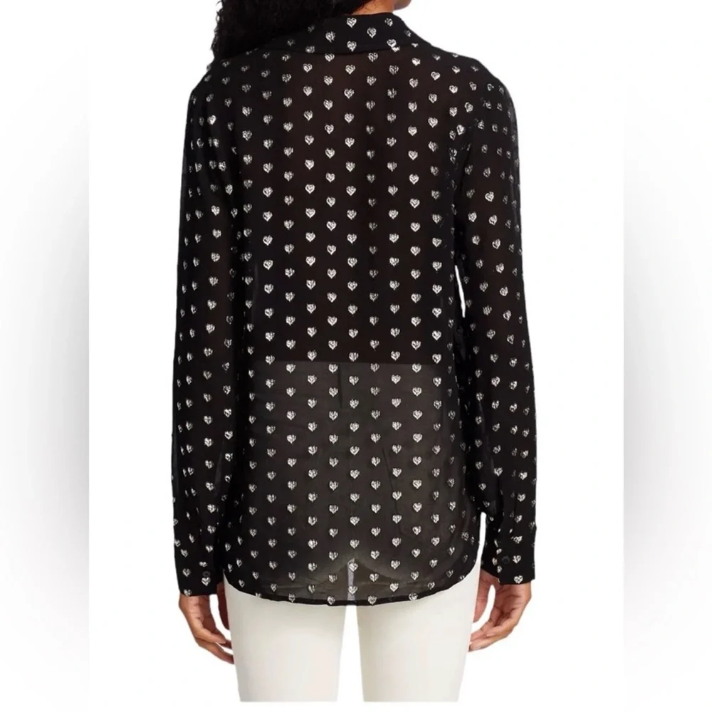 L’Agence Hailie Black & Silver Hearts Semi Sheer Blouse - Picture 2 of 11
